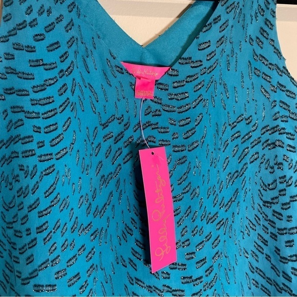 Lilly Pulitzer Florin Silk Top Teal Bay Silk Swirl Clip XXS NWT - Picture 7 of 9